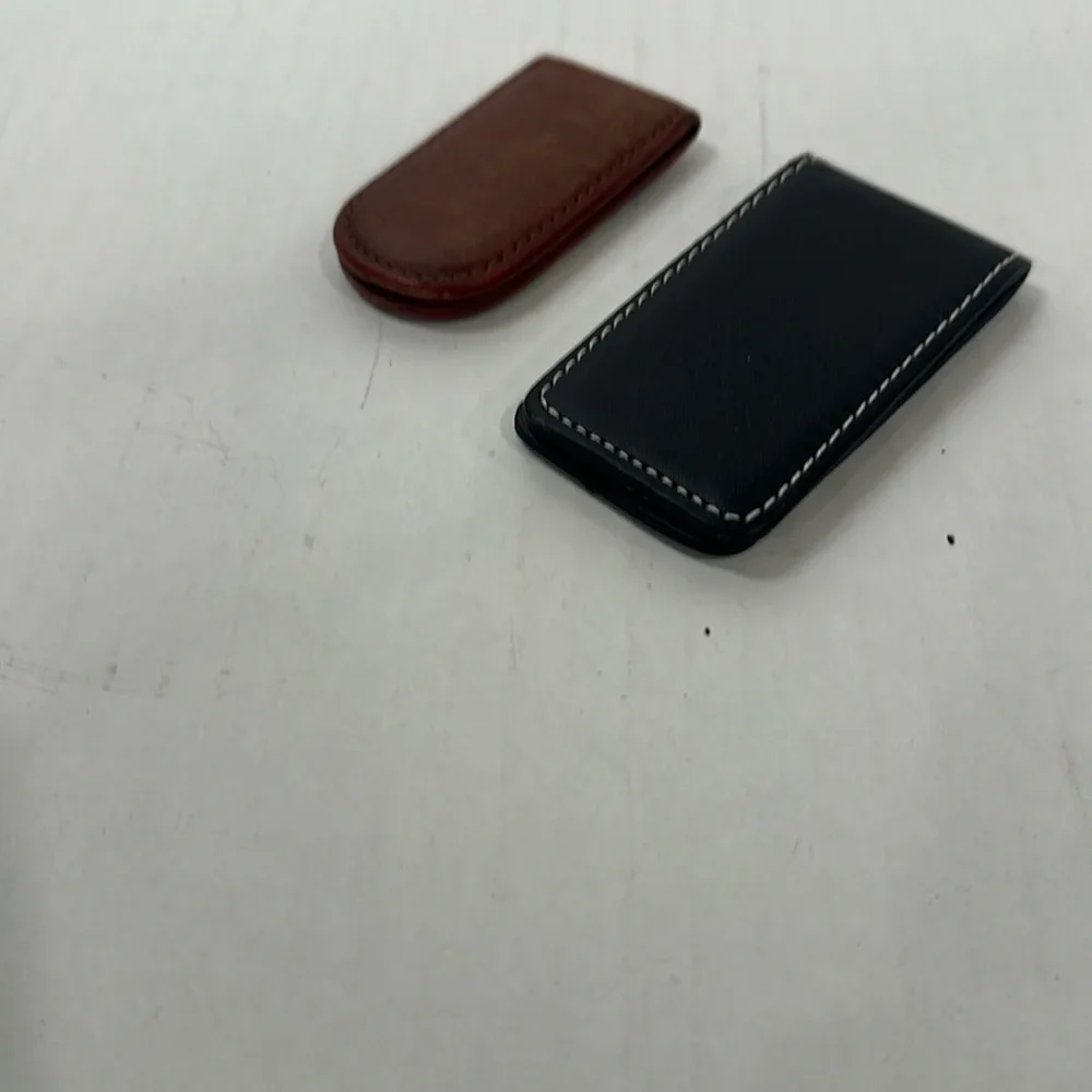 Sleek Black and Brown Leather Magnetic Money Clips with Contrast Stitching